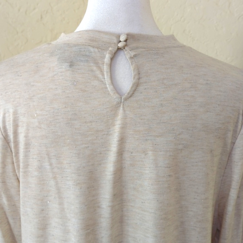 Style & Co Beige Speckled Shimmer Cold Shoulder Long Sleeve Top Size Medium - Picture 9 of 12